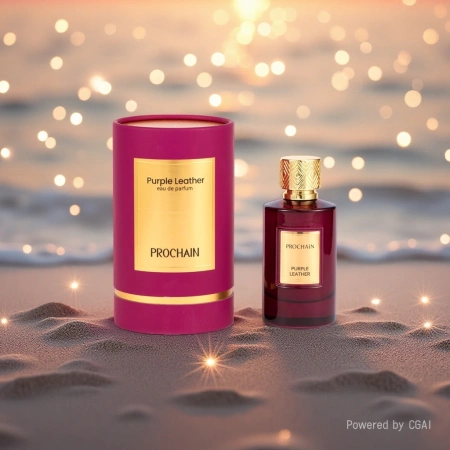 Prochain Purple Leather Eau de Toilette in a purple-red bottle Prochain Purple Leather Eau de Toilette in a purple-red bottle